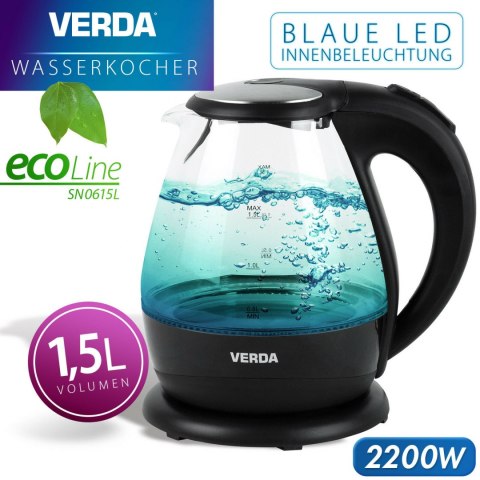 Verda Wasserkocher aus Glass 1,5L 2200W mit Kalkfilter SN0615L