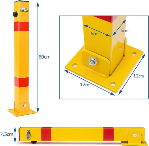 Verda Parkpfosten, klappbare Parkplatzsperre 60 x 60 x 600 mm, gelb SN1807