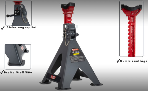 Verda 2x Unterstellböcke 6t, 410 - 600 mm mit Sicherung, Gummiauflage & GS Zertifikat SN2465