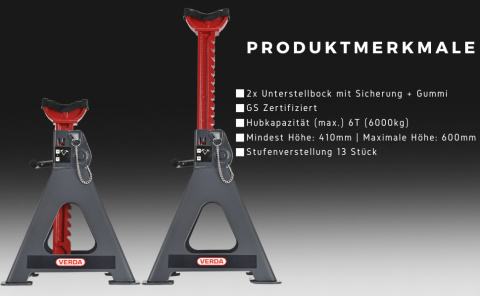 Verda 2x Unterstellböcke 6t, 410 - 600 mm mit Sicherung, Gummiauflage & GS Zertifikat SN2465