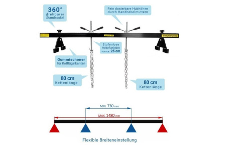 Verda Motorbrücke 500kg 730-1480 mm, Kotflügeltraverse, schwarz SN0301-3